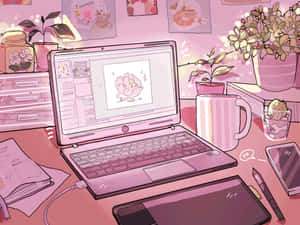 Pastel Pink Artist Workspace Wallpaper