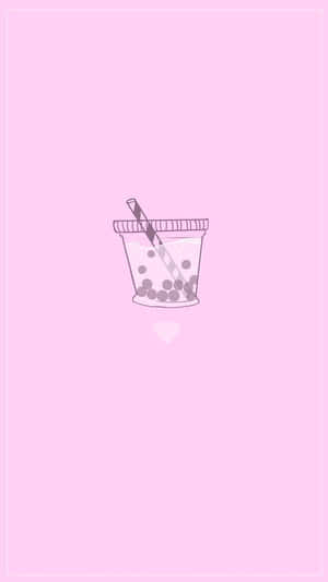Pastel Pink Boba Tea Illustration Wallpaper