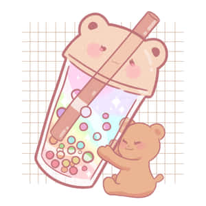 Pastel Pink Cute Boba With Bear Wallpaper
