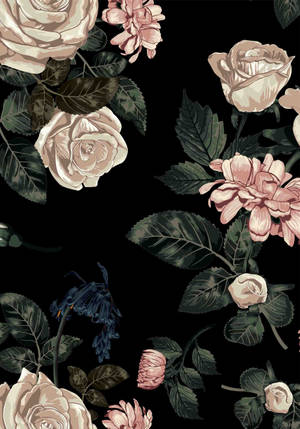 Pastel Pink Dark Floral Leaves Wallpaper