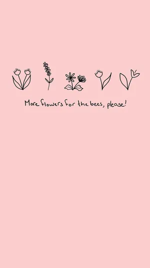 Pastel Pink Floral Bee Conservation Aesthetic Wallpaper