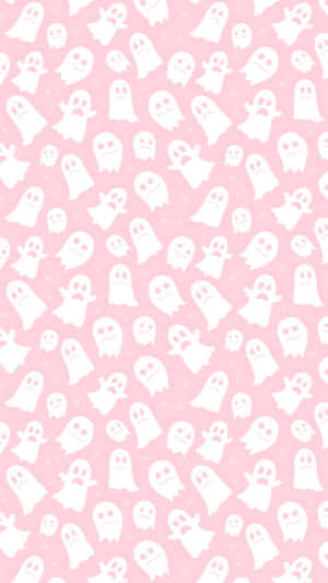 Pastel Pink Halloween Ghost Pattern Wallpaper