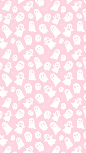 Pastel Pink Halloween Ghost Pattern Wallpaper