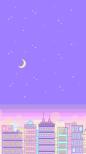Pastel Purple Night Sky Cityscape Wallpaper