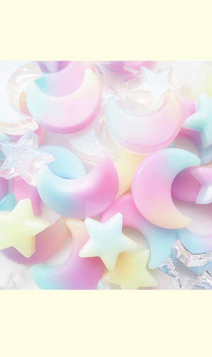 Pastel Rainbow Moon And Star Cabochons Wallpaper