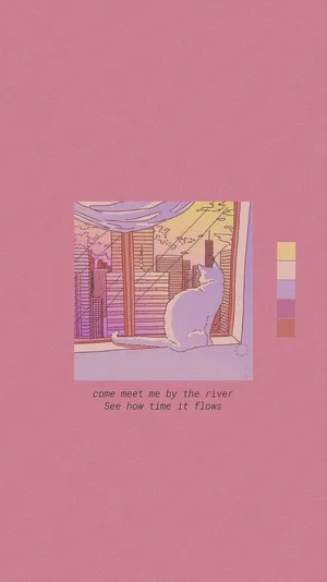 Pastel Retro Anime Aesthetic River Meeting Wallpaper