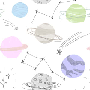 Pastel_ Space_ Planets_and_ Constellations_ Pattern Wallpaper