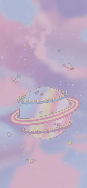 Pastel Space Ring Planet Aesthetic.jpg Wallpaper
