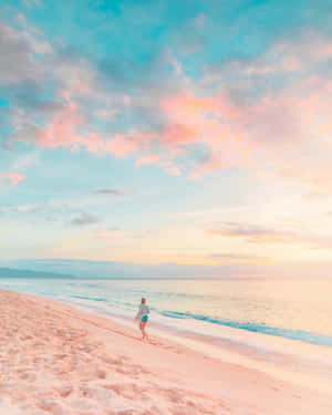 Pastel Sunset Beach Stroll Wallpaper