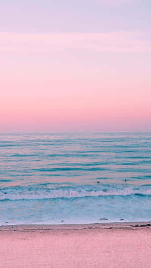 Pastel Sunset Beach Surfers Wallpaper