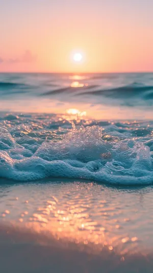 Pastel Sunset Beach Waves Wallpaper