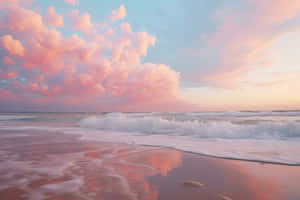 Pastel Sunset Clouds Beach Waves Wallpaper