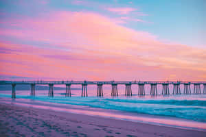 Pastel Sunset Pier Beach Aesthetic Wallpaper