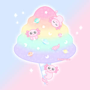 Pastel Themed Cute Axolotl Chibi Art Wallpaper
