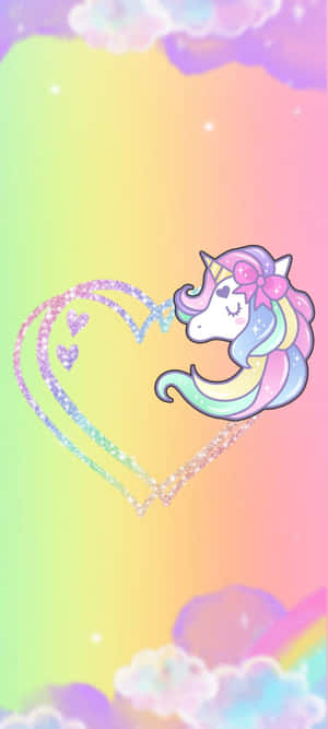 Pastel Unicorn Heart Glitter Wallpaper
