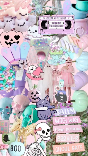 Pastel Witch Halloween Collage Wallpaper