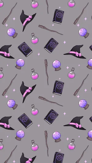 Pastel Witch Halloween Pattern Wallpaper