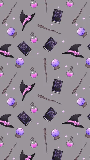 Pastel Witch Pattern Wallpaper Wallpaper