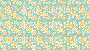 Pastel Yellow Flower Pattern Teal Background Wallpaper