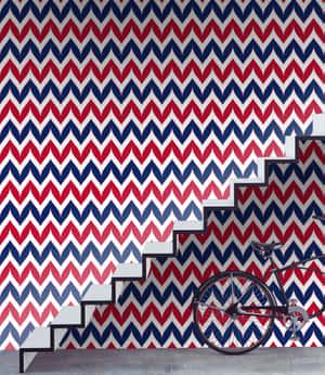 Patriotic Chevron Walland Staircasewith Bicycle Wallpaper