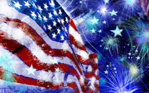 Patriotic Fireworksand Flag Art Wallpaper