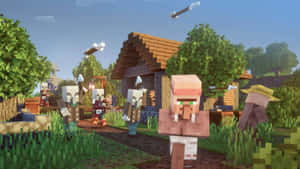 Peaceful Minecraft Village At Sunset Wallpaper