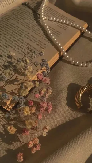 Pearl Necklace Book Flowers Aesthetic Wallpaper