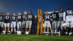 Penn State Football Players Pose For A Photo Wallpaper
