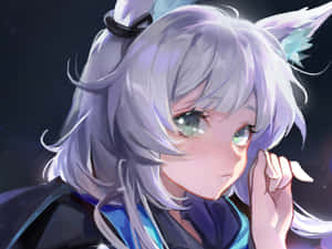 Pensive Anime Girlwith Silver Hair Wallpaper