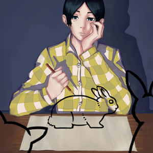 Pensive Character With Rabbit Wallpaper