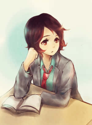 Pensive Student Anime Art Wallpaper