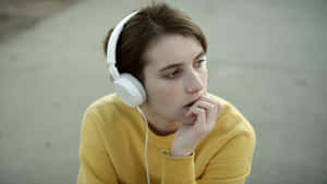 Pensive Woman Listening Music Headphones Wallpaper