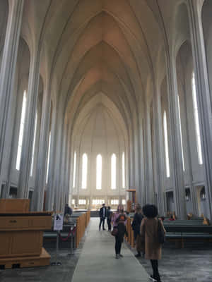 People Inside The Hallgrimskirkja Wallpaper