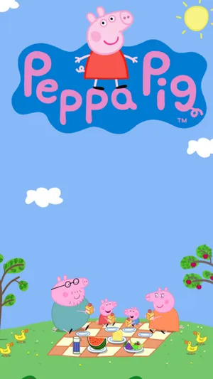Peppa Pig Iphone Family Picnic Outdoors Wallpaper