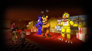 Performing Fnaf Animatronics On Stage Wallpaper