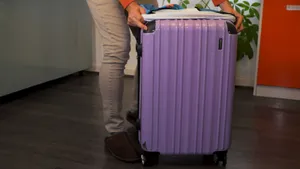 Person Holding Purple Suitcase Wallpaper