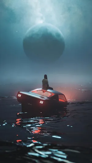 Person Sitting On A Sinking Car 4k Ultra Iphone Wallpaper