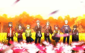 Persona 4 Cast Enjoying A Day On A Golden Field Wallpaper