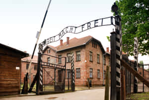 Perspective View Of Auschwitz Concentration Camp's Entrance Gate Wallpaper