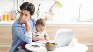 Perturbed Dad Holding A Baby Wallpaper