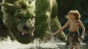 Pete's Dragon Playing In River Wallpaper