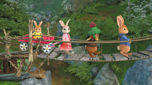 Peter Rabbitand Friends Crossing Bridge Wallpaper