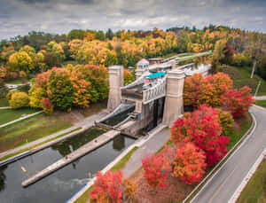 Peterborough Lift Lock Autumn Scenery Wallpaper