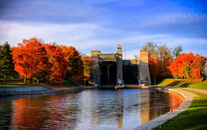 Peterborough Lift Lock Autumn Scenery Wallpaper