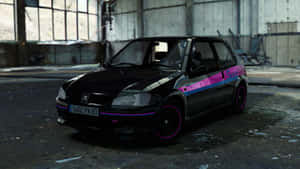 Peugeot106 Black Pink Accents Warehouse Setting Wallpaper