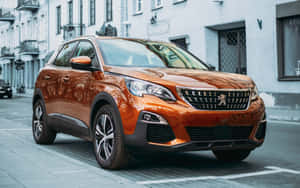 Peugeot3008 Orange Crossover Parkedin City Wallpaper