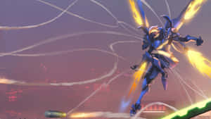 Pharah Soars High In Battle, Unleashing Justice From Above In Overwatch. Wallpaper