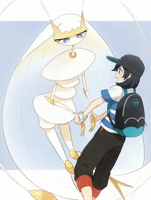 Pheromosa With Pokemon Trainer Elio Wallpaper
