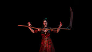 Philippa Eilhart Sorceresswith Blindfoldand Staff Wallpaper