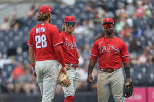 Phillies Players On Field Discussion Wallpaper